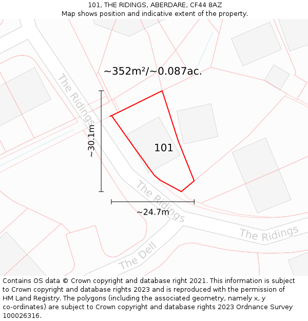 101, THE RIDINGS, ABERDARE, CF44 8AZ: Plot and title map