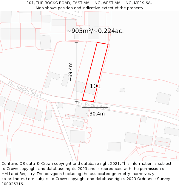 101, THE ROCKS ROAD, EAST MALLING, WEST MALLING, ME19 6AU: Plot and title map