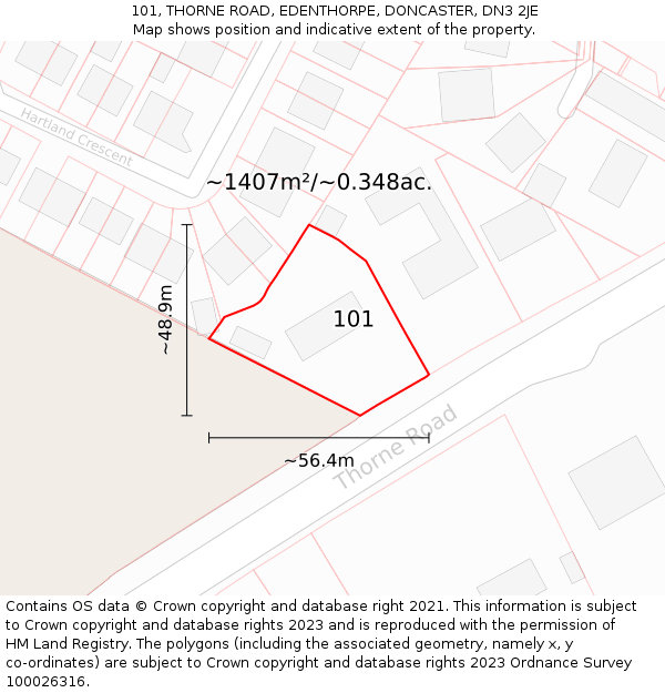 101, THORNE ROAD, EDENTHORPE, DONCASTER, DN3 2JE: Plot and title map