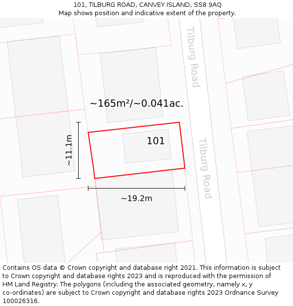 101, TILBURG ROAD, CANVEY ISLAND, SS8 9AQ: Plot and title map