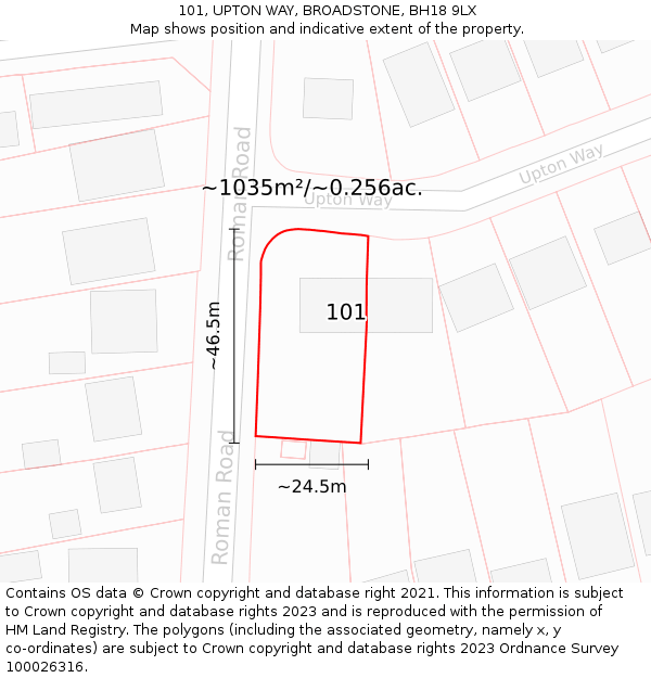 101, UPTON WAY, BROADSTONE, BH18 9LX: Plot and title map
