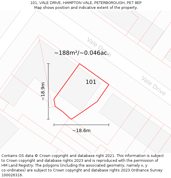 101, VALE DRIVE, HAMPTON VALE, PETERBOROUGH, PE7 8EP: Plot and title map