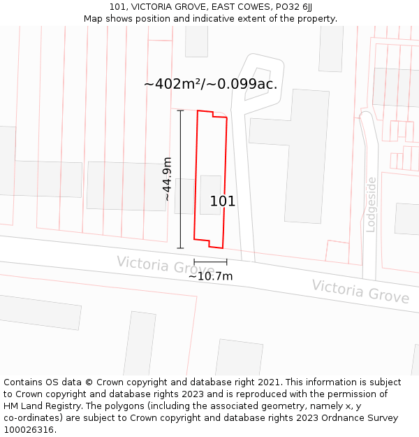 101, VICTORIA GROVE, EAST COWES, PO32 6JJ: Plot and title map