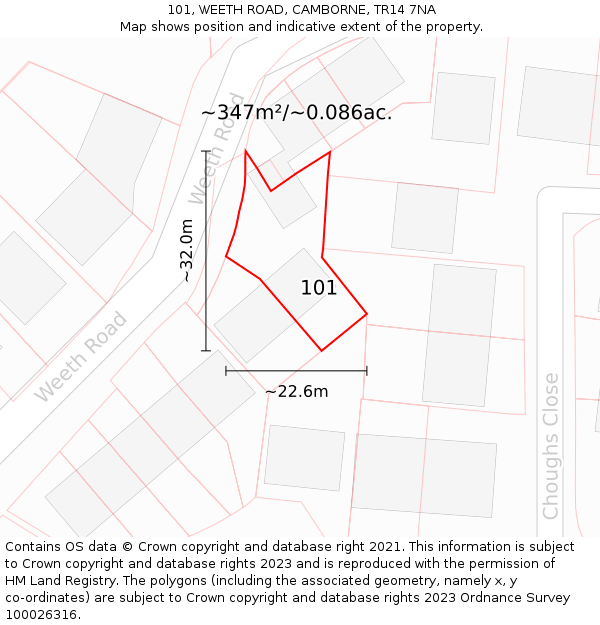 101, WEETH ROAD, CAMBORNE, TR14 7NA: Plot and title map
