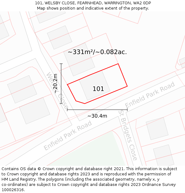 101, WELSBY CLOSE, FEARNHEAD, WARRINGTON, WA2 0DP: Plot and title map
