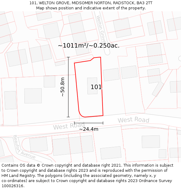 101, WELTON GROVE, MIDSOMER NORTON, RADSTOCK, BA3 2TT: Plot and title map