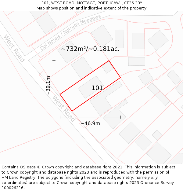101, WEST ROAD, NOTTAGE, PORTHCAWL, CF36 3RY: Plot and title map