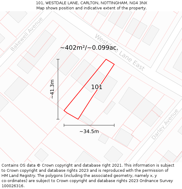101, WESTDALE LANE, CARLTON, NOTTINGHAM, NG4 3NX: Plot and title map