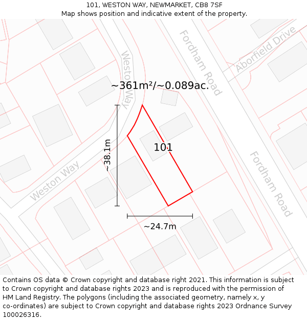 101, WESTON WAY, NEWMARKET, CB8 7SF: Plot and title map