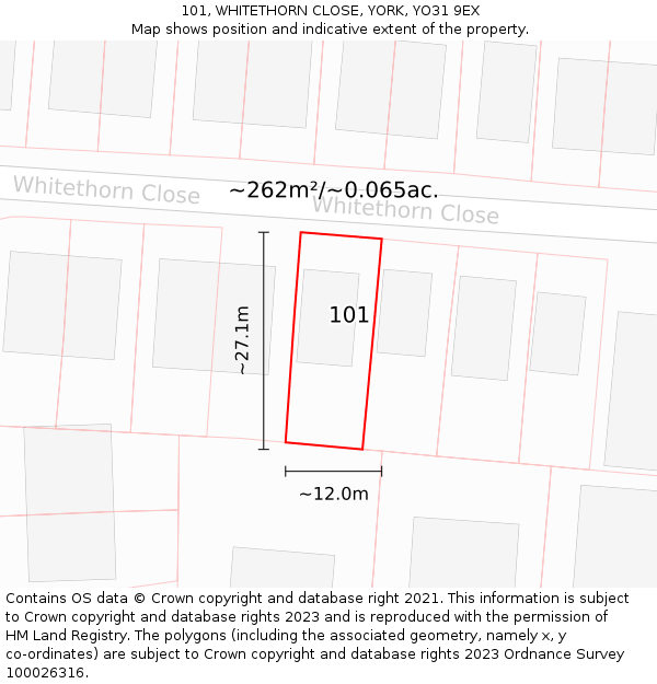 101, WHITETHORN CLOSE, YORK, YO31 9EX: Plot and title map