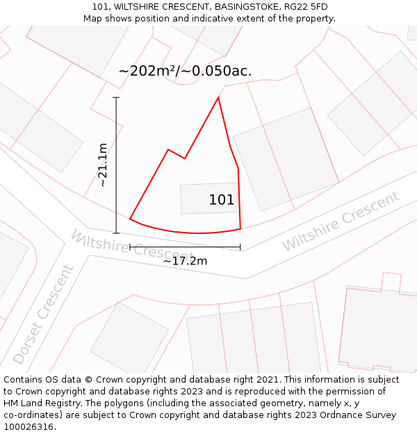 101, WILTSHIRE CRESCENT, BASINGSTOKE, RG22 5FD: Plot and title map