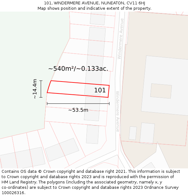 101, WINDERMERE AVENUE, NUNEATON, CV11 6HJ: Plot and title map