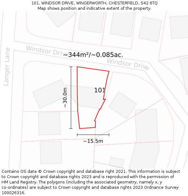 101, WINDSOR DRIVE, WINGERWORTH, CHESTERFIELD, S42 6TQ: Plot and title map