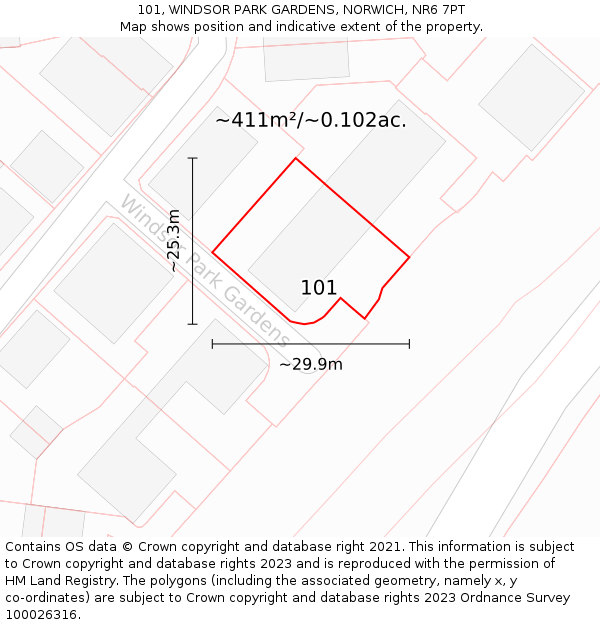101, WINDSOR PARK GARDENS, NORWICH, NR6 7PT: Plot and title map