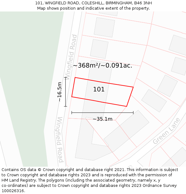 101, WINGFIELD ROAD, COLESHILL, BIRMINGHAM, B46 3NH: Plot and title map