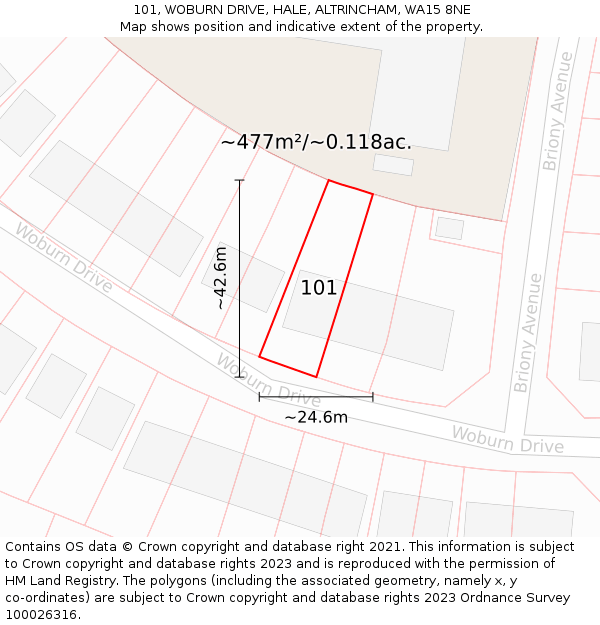 101, WOBURN DRIVE, HALE, ALTRINCHAM, WA15 8NE: Plot and title map