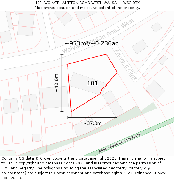101, WOLVERHAMPTON ROAD WEST, WALSALL, WS2 0BX: Plot and title map