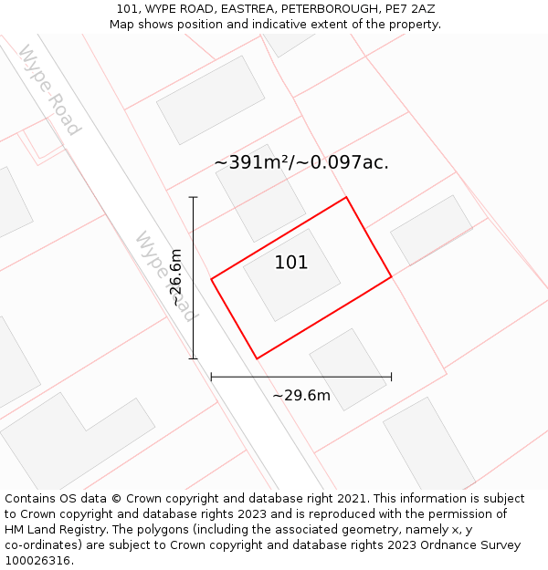 101, WYPE ROAD, EASTREA, PETERBOROUGH, PE7 2AZ: Plot and title map