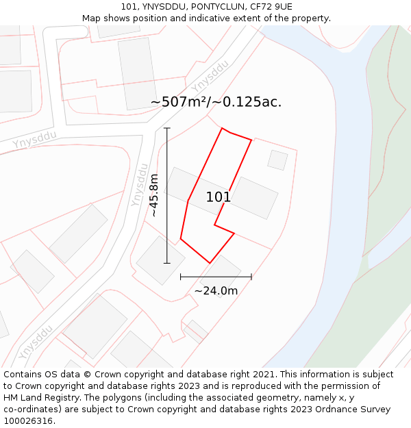 101, YNYSDDU, PONTYCLUN, CF72 9UE: Plot and title map