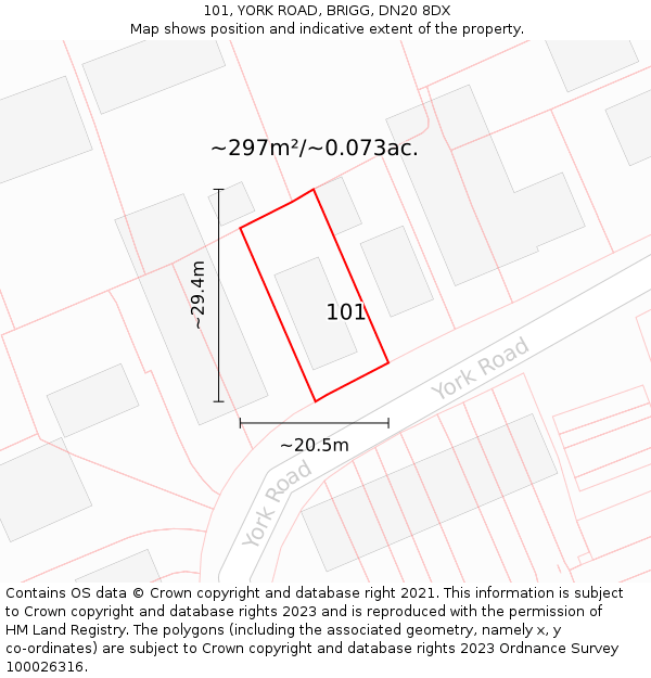 101, YORK ROAD, BRIGG, DN20 8DX: Plot and title map