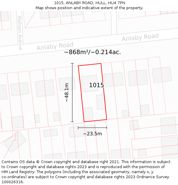 1015, ANLABY ROAD, HULL, HU4 7PN: Plot and title map