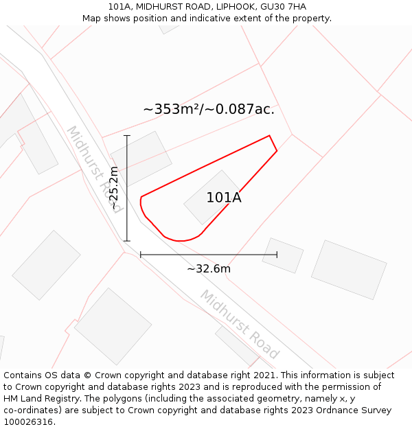 101A, MIDHURST ROAD, LIPHOOK, GU30 7HA: Plot and title map