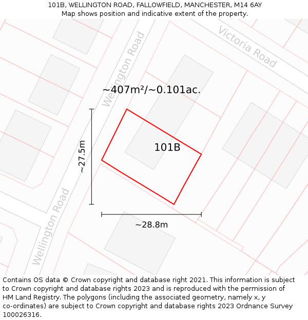 101B, WELLINGTON ROAD, FALLOWFIELD, MANCHESTER, M14 6AY: Plot and title map