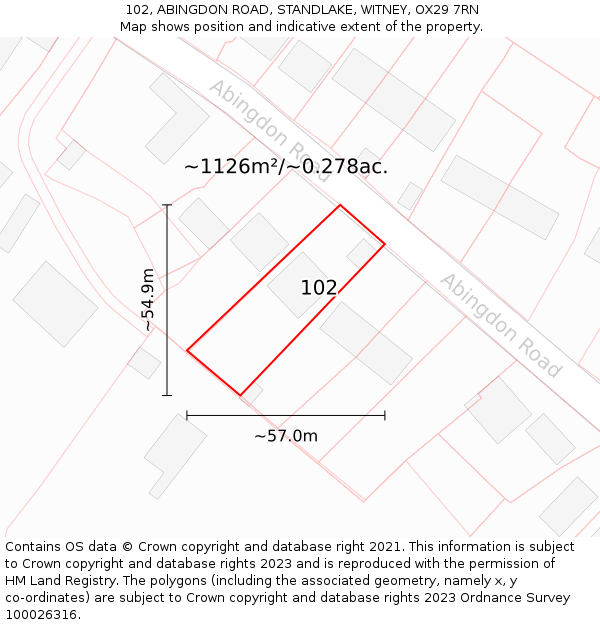 102, ABINGDON ROAD, STANDLAKE, WITNEY, OX29 7RN: Plot and title map