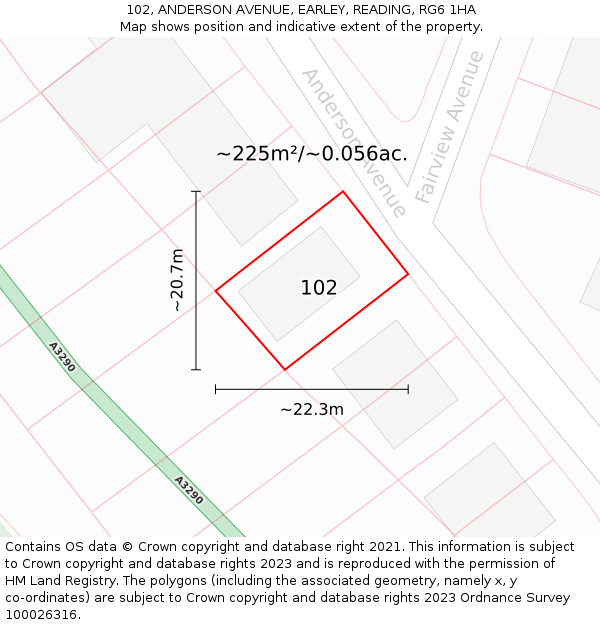 102, ANDERSON AVENUE, EARLEY, READING, RG6 1HA: Plot and title map