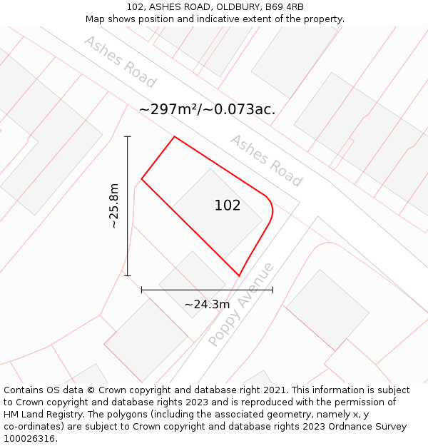 102, ASHES ROAD, OLDBURY, B69 4RB: Plot and title map