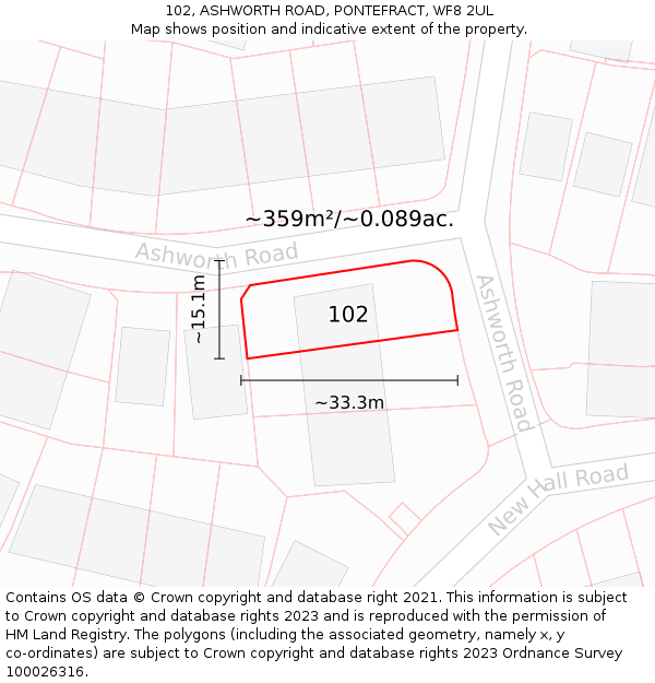 102, ASHWORTH ROAD, PONTEFRACT, WF8 2UL: Plot and title map
