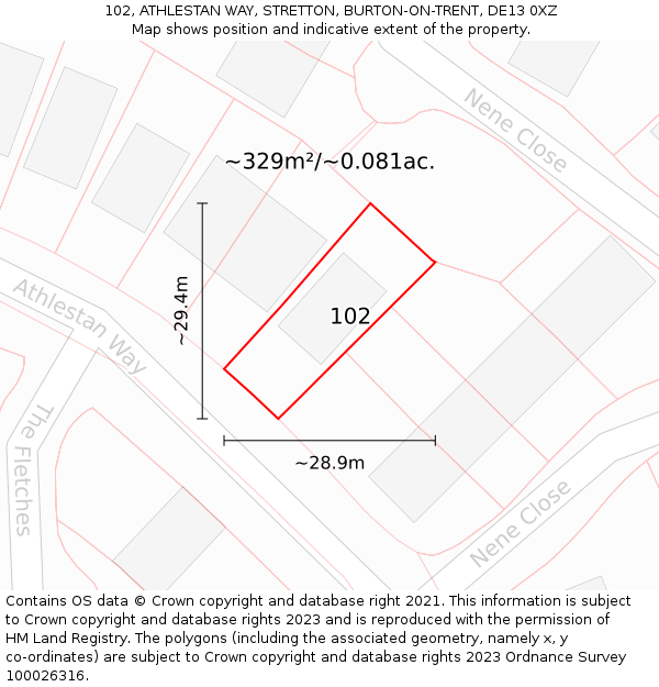 102, ATHLESTAN WAY, STRETTON, BURTON-ON-TRENT, DE13 0XZ: Plot and title map