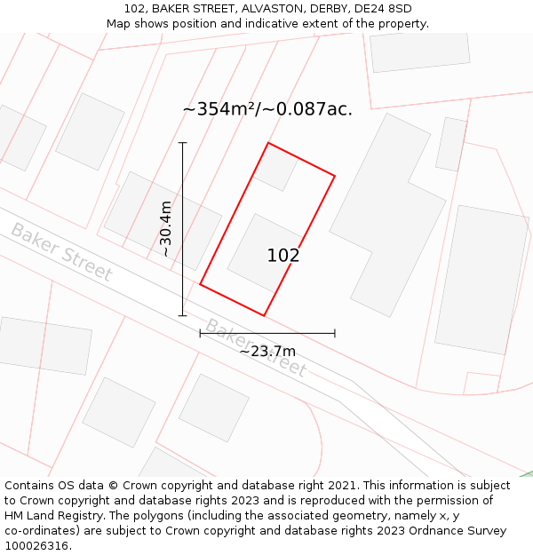 102, BAKER STREET, ALVASTON, DERBY, DE24 8SD: Plot and title map