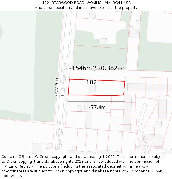 102, BEARWOOD ROAD, WOKINGHAM, RG41 4SR: Plot and title map