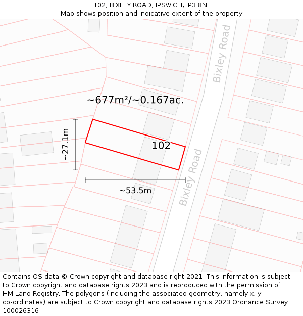 102, BIXLEY ROAD, IPSWICH, IP3 8NT: Plot and title map
