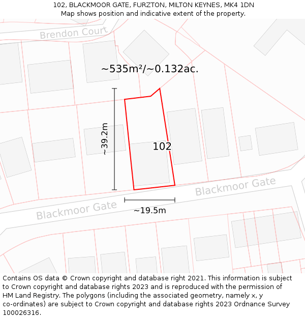 102, BLACKMOOR GATE, FURZTON, MILTON KEYNES, MK4 1DN: Plot and title map