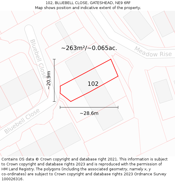 102, BLUEBELL CLOSE, GATESHEAD, NE9 6RF: Plot and title map