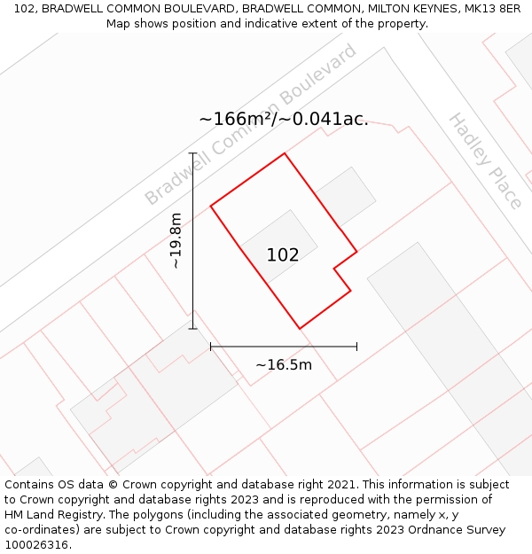 102, BRADWELL COMMON BOULEVARD, BRADWELL COMMON, MILTON KEYNES, MK13 8ER: Plot and title map