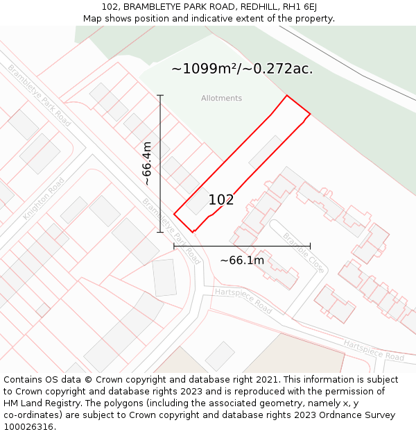 102, BRAMBLETYE PARK ROAD, REDHILL, RH1 6EJ: Plot and title map