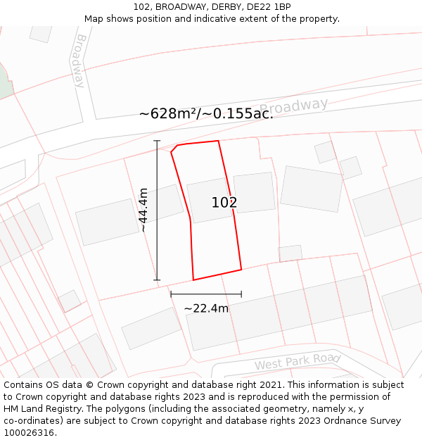 102, BROADWAY, DERBY, DE22 1BP: Plot and title map
