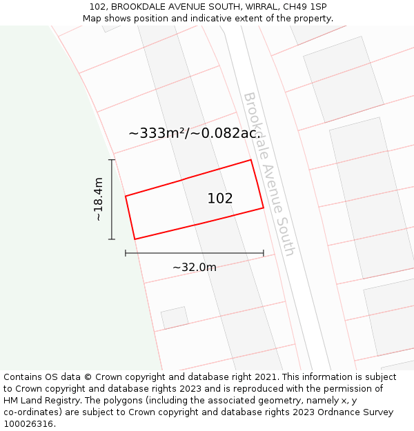 102, BROOKDALE AVENUE SOUTH, WIRRAL, CH49 1SP: Plot and title map