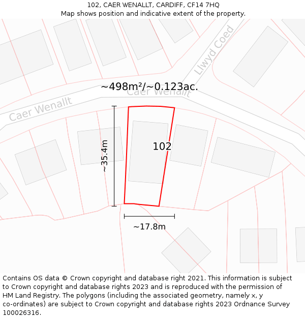 102, CAER WENALLT, CARDIFF, CF14 7HQ: Plot and title map