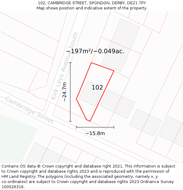 102, CAMBRIDGE STREET, SPONDON, DERBY, DE21 7PY: Plot and title map