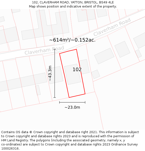 102, CLAVERHAM ROAD, YATTON, BRISTOL, BS49 4LE: Plot and title map