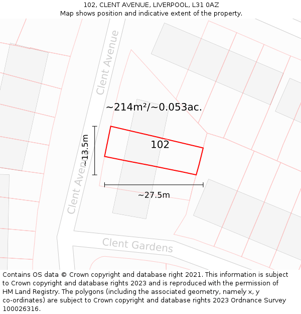 102, CLENT AVENUE, LIVERPOOL, L31 0AZ: Plot and title map