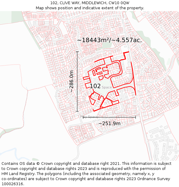 102, CLIVE WAY, MIDDLEWICH, CW10 0QW: Plot and title map