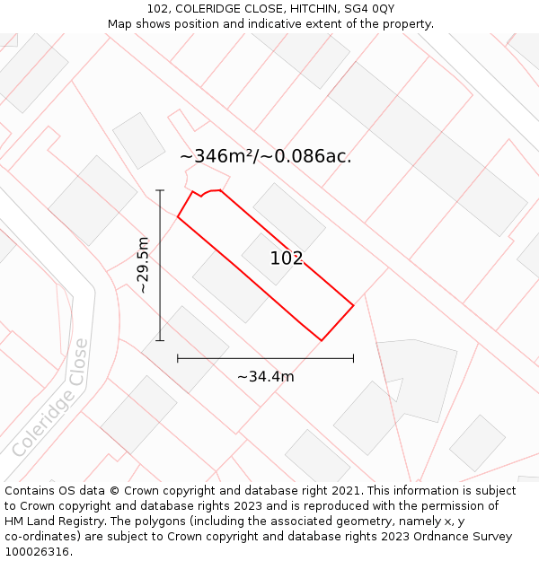 102, COLERIDGE CLOSE, HITCHIN, SG4 0QY: Plot and title map