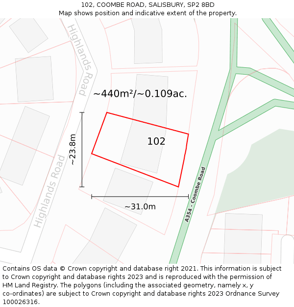 102, COOMBE ROAD, SALISBURY, SP2 8BD: Plot and title map