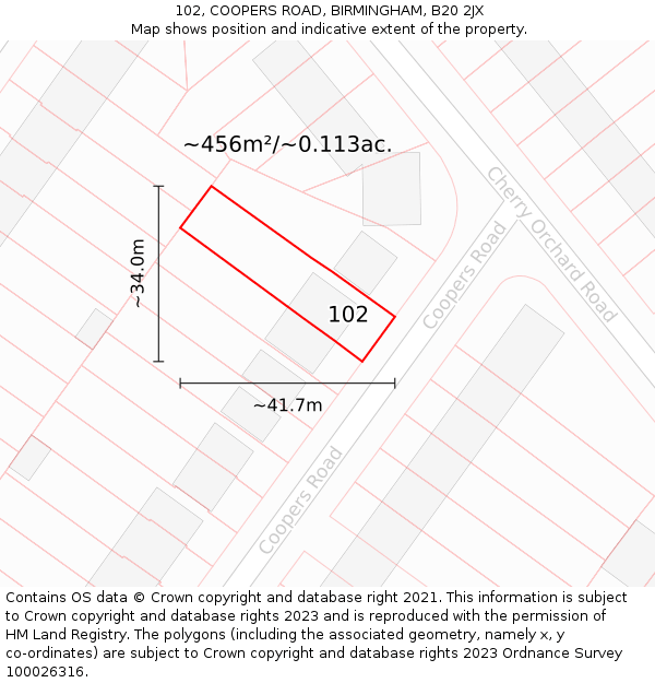102, COOPERS ROAD, BIRMINGHAM, B20 2JX: Plot and title map