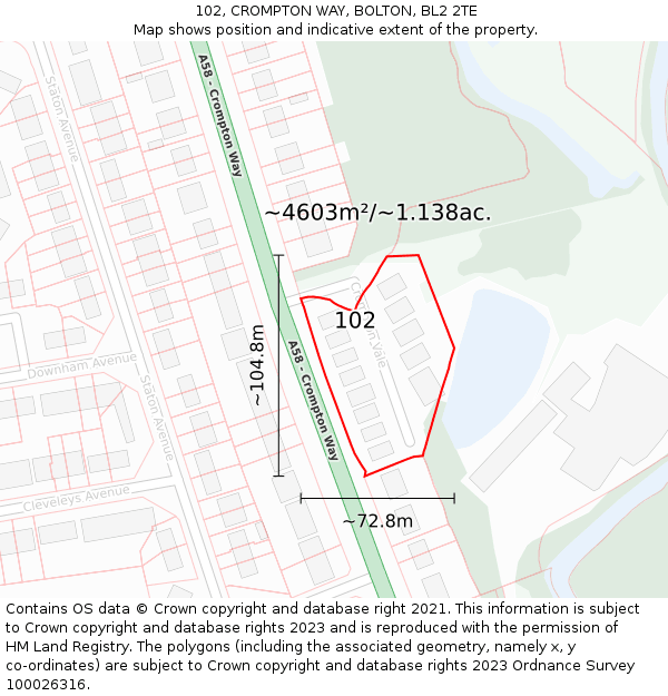 102, CROMPTON WAY, BOLTON, BL2 2TE: Plot and title map